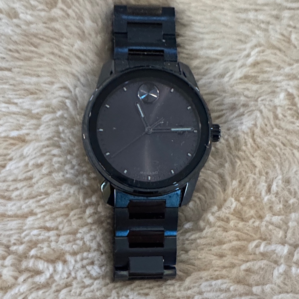 Movado Black and Silver Men's Watch